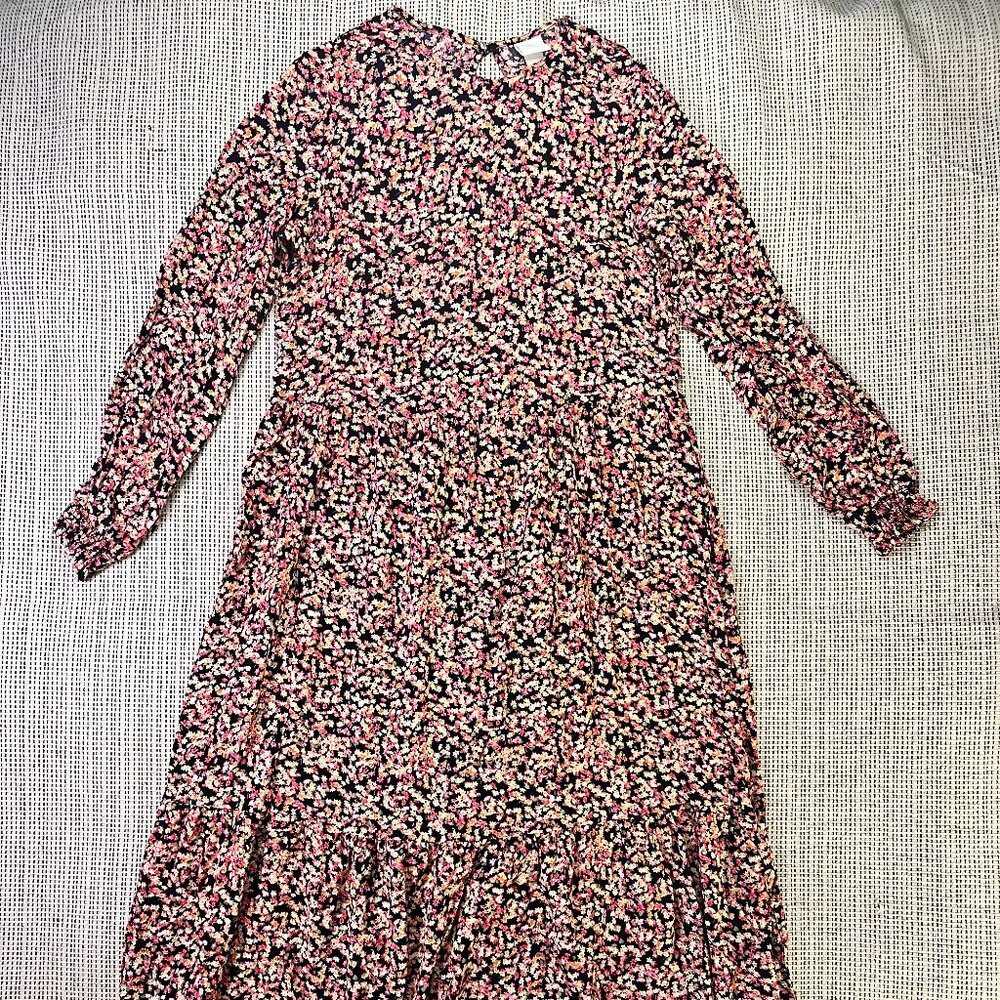 H&M Modest Floral Maxi Dress Long Sleeve - Red Pink Multicolor -  Size XS